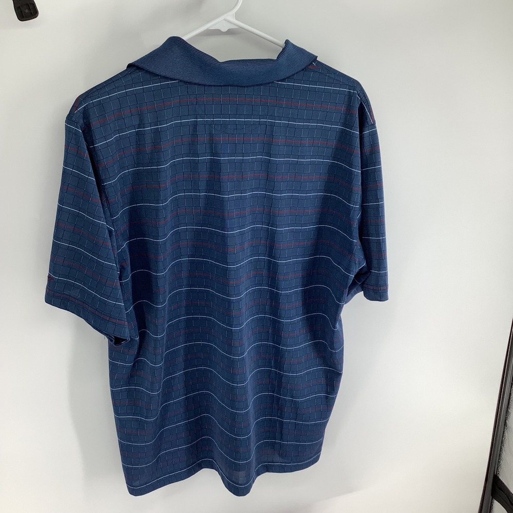 Greg Norman Play Dry Mens Blue Grid Stripe Short Sleeve Golf Polo Shirt Size M - Picture 2 of 3